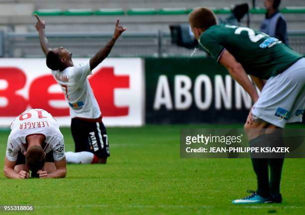 Bordeaux's Brazilian forward Malcom celebrates after scoring a goal during the French L1 football match Saint-Etienne vs Bordeaux on May 6 at the...