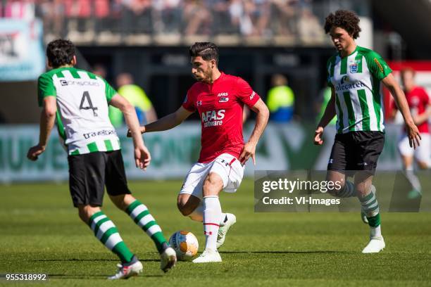 Dirk Marcellis of PEC Zwolle, Alireza Jahanbakhsh of AZ, Phillipe Sandler of PEC Zwolle during the Dutch Eredivisie match between AZ Alkmaar and PEC...