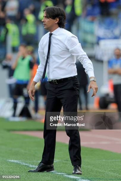 Lazio head coach Simone Inzaghi during the serie A match between SS Lazio and Atalanta BC at Stadio Olimpico on May 6, 2018 in Rome, Italy.