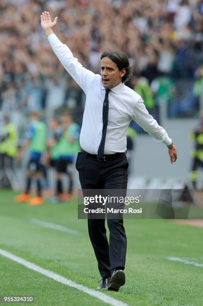 Lazio head coach Simone Inzaghi during the serie A match between SS Lazio and Atalanta BC at Stadio Olimpico on May 6, 2018 in Rome, Italy.