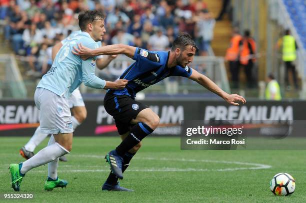 Alessandro Murgia of SS Lazio compete for the ball with Bryan Cristiante Atalanta BC during the serie A match between SS Lazio and Atalanta BC at...