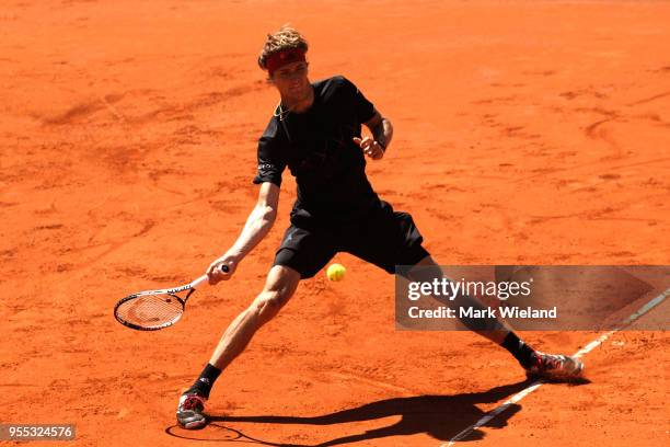 Alexander Zverev of Germany plays a forehand against Philipp Kohlschreiber of Germany during the final on day 9 of the BMW Open by FWU at MTTC...