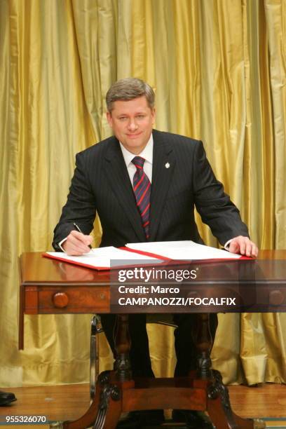 Newly designed 22d Prime Minister of Canada, Stephen Harper during the swearing in ceremony in Rideau Hall, the General Governor of Canada residency,...