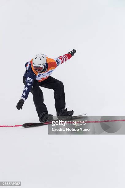Evan Strong of the United States competes in the Snowboard Men's Bank Slalom SB-ULL2 Run2 during day 7 of the PyeongChang 2018 Paralympic Games on...