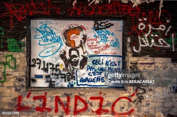 Maison de Imed Trabelsi, neveu de l'épouse du président tunisien déchu Ben Ali, couverte de graffitis, le 6 janvier 2014, La Marsa, Tunisie.