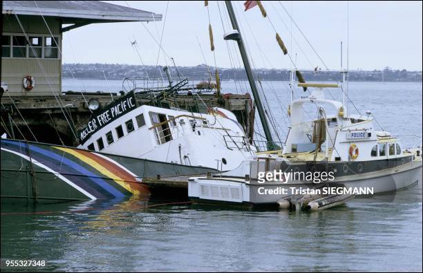 The Greenpeace organization's protest flagship, "Rainbow Warrior", was sunk in the port of Auckland, New Zealand, by an explosion which killed the...