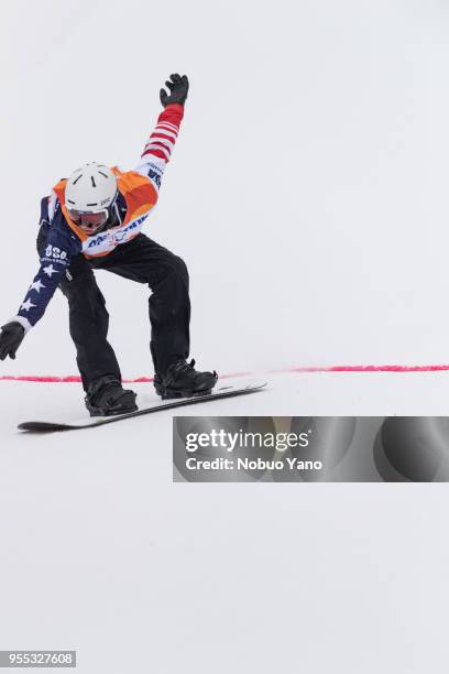 Evan Strong of the United States competes in the Snowboard Men's Bank Slalom SB-UL Run1 during day 7 of the PyeongChang 2018 Paralympic Games on...