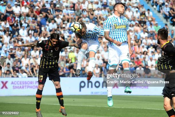 Jasmin Kurtic of Spal heads the ball towards the goal during the serie A match between Spal and Benevento Calcio at Stadio Paolo Mazza on May 6, 2018...