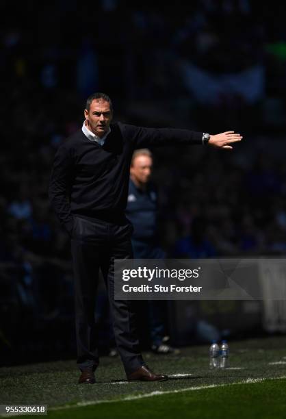 Reading manager Paul Clement reacts during the Sky Bet Championship match between Cardiff City and Reading at Cardiff City Stadium on May 6, 2018 in...