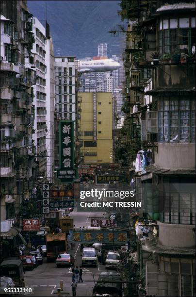 Near Kai Tak airport, a 747 landing.