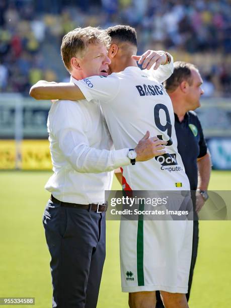 Coach Alfons Groenendijk of ADO Den Haag, Bjorn Johnsen of ADO Den Haag celebrate the victory and the qualification for the Play Offs during the...