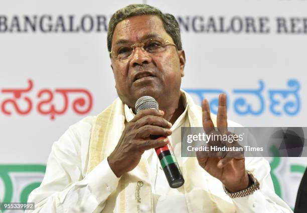 Karnataka Chief Minister Siddaramaiah during a press conference at the Press Club, on May 6, 2018 in Bengaluru, India. Siddaramaiah mocked the...