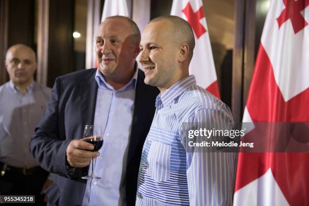 Georgian Preident Giorgi Margvelashvili and Gosha Rubchinskiy attend the Mercedes-Benz Fashion Week Tbilisi Reception on May 5, 2018 in Tbilisi,...