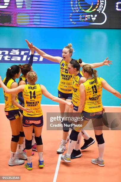 Imoco Volley Conegliano's Samantha Bricio and Kimberly Hill during CEV Volleyball Champions League Final Four, Bronze medal match, between Imoco...
