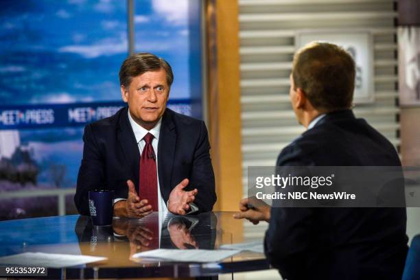 Pictured: -- Michael McFaul, Former U.S. Ambassador to Russia, and moderator Chuck Todd, appear on "Meet the Press" in Washington, D.C., Sunday, May...