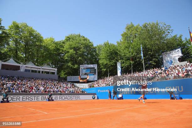 Philipp Kohlschreiber of Germany plays a back hand during his finalmatch against Alexander Zverev of Germany on day 9 of the BMW Open by FWU at MTTC...