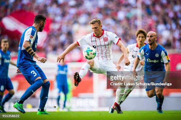 Rouwen Hennings of Duesseldorf in action during the Second Bundesliga match between Fortuna Duesseldorf and Holstein Kiel at Esprit-Arena on May 6,...