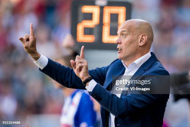 Coach Jurgen Streppel of sc Heerenveen during the Dutch Eredivisie match between sc Heerenveen and Feyenoord Rotterdam at Abe Lenstra Stadium on May...