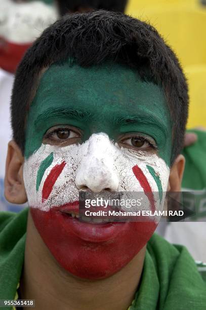 Iranian fans cheer during their National team's Group B Asian zone 2006 world cup qualifyer match against North Korea at the Azadi Stadium in Tehran....