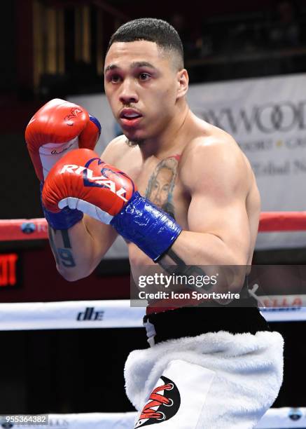 Khiry Todd battles Adrian Sosa during their bout on May 5, 2018 at the Foxwoods Fox Theater in Mashantucket, Connecticut. Adrian Sosa defeated Khiry...