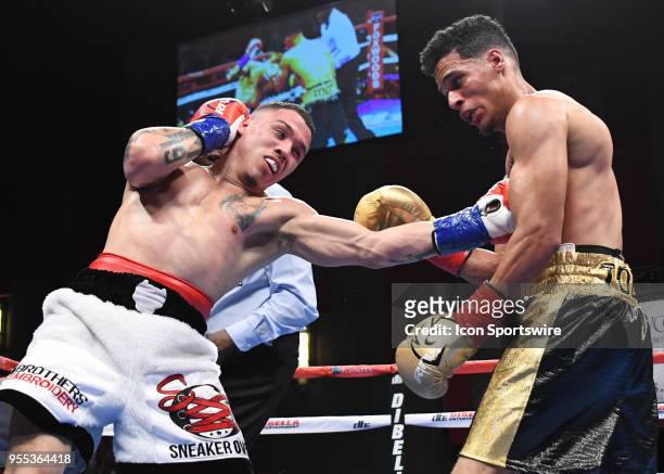 Khiry Todd battles Adrian Sosa during their bout on May 5, 2018 at the Foxwoods Fox Theater in Mashantucket, Connecticut. Adrian Sosa defeated Khiry...
