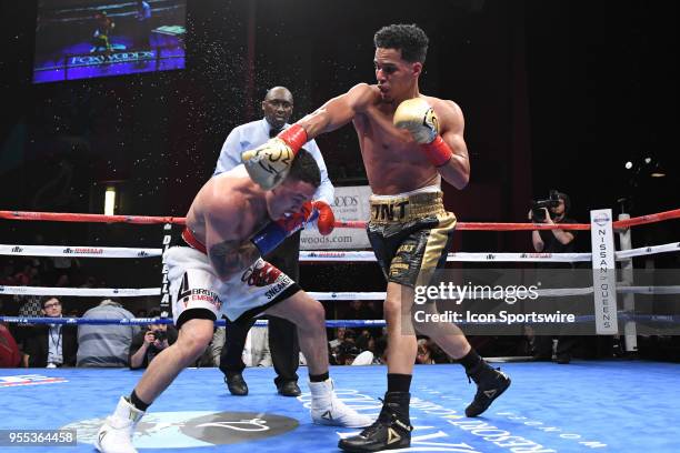 Khiry Todd battles Adrian Sosa during their bout on May 5, 2018 at the Foxwoods Fox Theater in Mashantucket, Connecticut. Adrian Sosa defeated Khiry...
