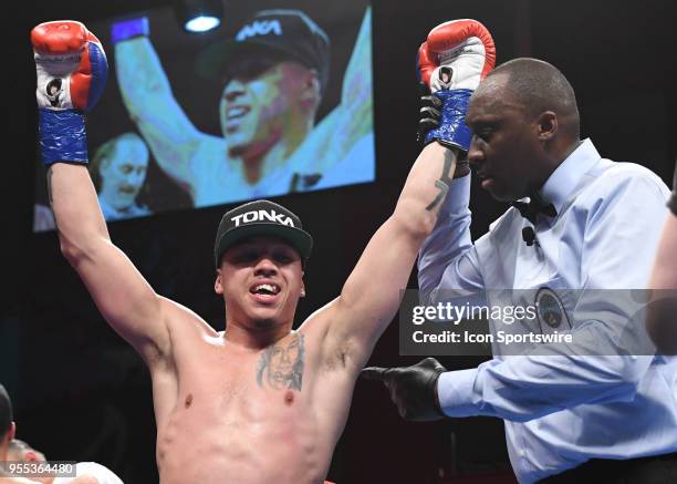 Khiry Todd battles Adrian Sosa during their bout on May 5, 2018 at the Foxwoods Fox Theater in Mashantucket, Connecticut. Adrian Sosa defeated Khiry...