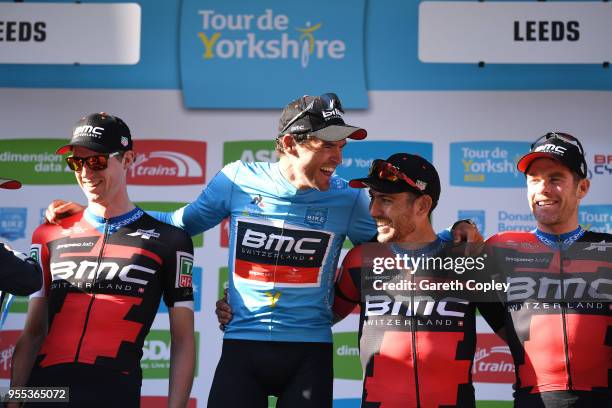 Podium / Greg Van Avermaet of Belgium Blue Leader Jersey / Patrick Bevin of New Zealand / Tom Bohli of Switzerland / Brent Bookwalter of The United...