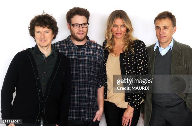 Director Michel Gondry , actors Seth Rogen, Cameron Diaz and Christoph Waltz attend 'The Green Hornet' photocall in Rome, Italy on December 7, 2010....
