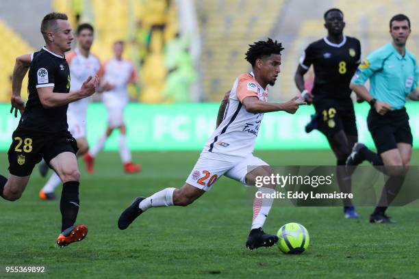 Keagan Dolly of Montpellier during his goal action during the Ligue 1 match between Nantes and Montpellier Herault SC at Stade de la Beaujoire on May...