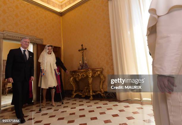 Le pape François a reçu en audience privée le roi Philippe et la reine Mathilde de Belgique le 9 mars 2015 au Vatican. Les souverains belges ont...