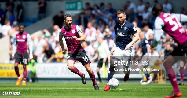 Conor Hourihane of Aston Villa during the Sky Bet Championship match between Millwall and Aston Villa at the Den on May 06, 2018 in London, England.
