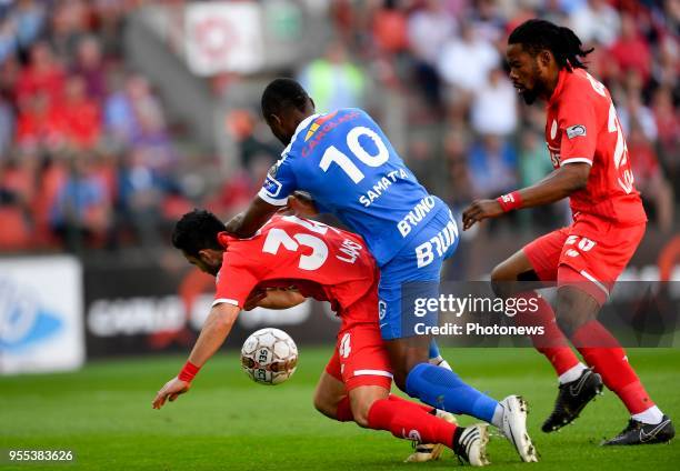 Konstantinos Laifis defender of Standard Liege and Ally Mbwana Samatta forward of KRC Genk during the Jupiler Pro League play off 1 match between R....