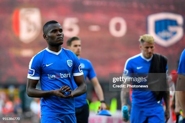 Ally Mbwana Samatta forward of KRC Genk during the Jupiler Pro League play off 1 match between R. Standard de Liege and KRC Genk on May 06, 2018 in...