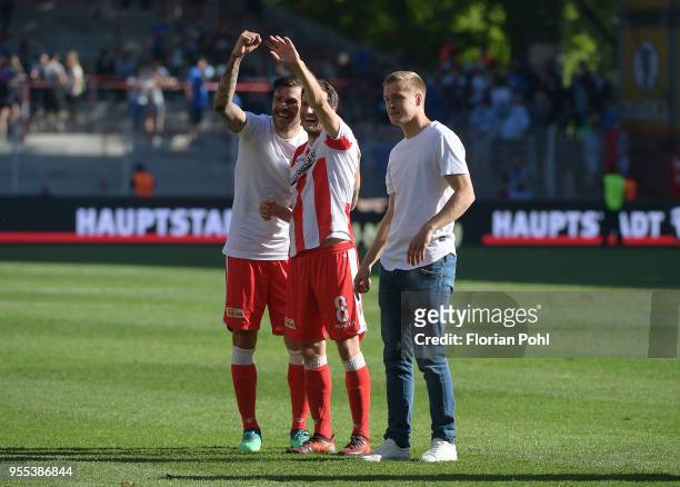 Christopher Trimmel, Stephan Fuerstner and Felix Kroos of 1 FC Union Berlin after the second Bundesliga game between Union Berlin and VfL Bochum 1848...