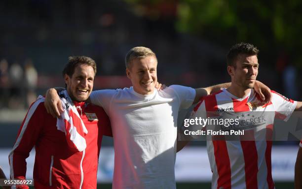 Stephan Fuerstner, Felix Kroos and Grischa Proemel of 1.FC Union Berlin after the second Bundesliga game between Union Berlin and VfL Bochum 1848 at...