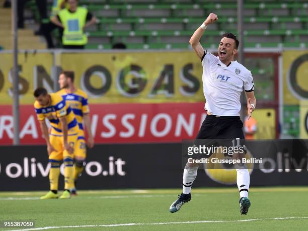 Gabriele Moncini of AC Cesena celebrates after scoring goal 1-1 during the serie B match between AC Cesena and Parma Calcio at Dino Manuzzi Stadium...