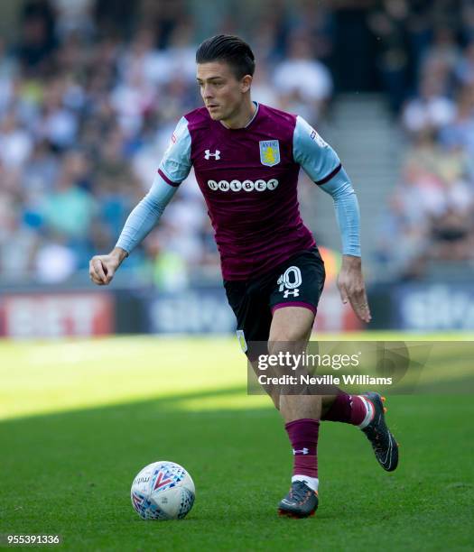 Jack Grealish of Aston Villa during the Sky Bet Championship match between Millwall and Aston Villa at the Den on May 06, 2018 in London, England.