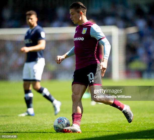 Jack Grealish of Aston Villa during the Sky Bet Championship match between Millwall and Aston Villa at the Den on May 06, 2018 in London, England.