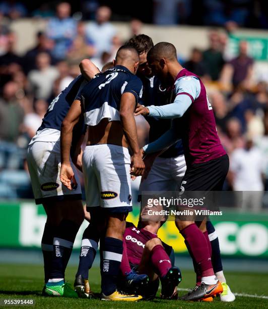 James Chester of Aston Villa during the Sky Bet Championship match between Millwall and Aston Villa at the Den on May 06, 2018 in London, England.