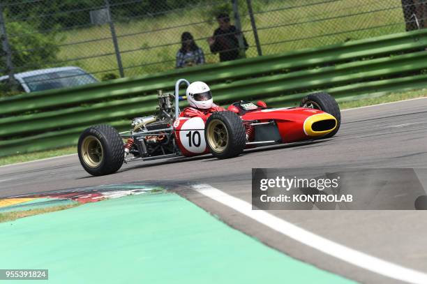 An old race car during Minardi Day in Imola. During this demonstration, the historic cars of Formula 1, Formula 2, Formula 3, Gran Turismo and...