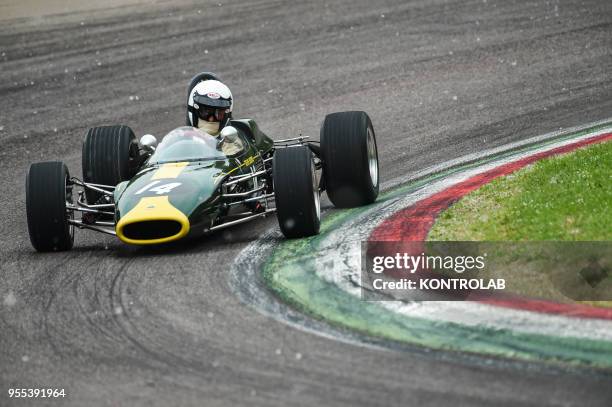 An old race car during Minardi Day in Imola. During this demonstration, the historic cars of Formula 1, Formula 2, Formula 3, Gran Turismo and...