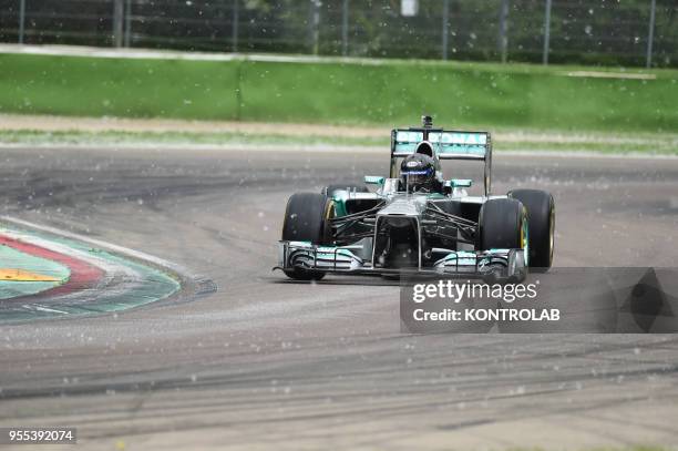 An old Mercedes race car during Minardi Day in Imola. During this demonstration, the historic cars of Formula 1, Formula 2, Formula 3, Gran Turismo...