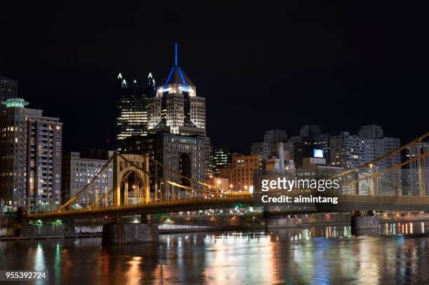 night view of downtown pittsburgh - allegheny river stock pictures, royalty-free photos & images