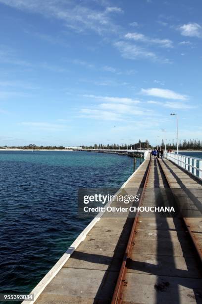 Jetée en bois de Busselton en Australie occidentale, considérée comme la plus longue jetée en bois de l'hémisphère sud avec presque 2 kilometres de...