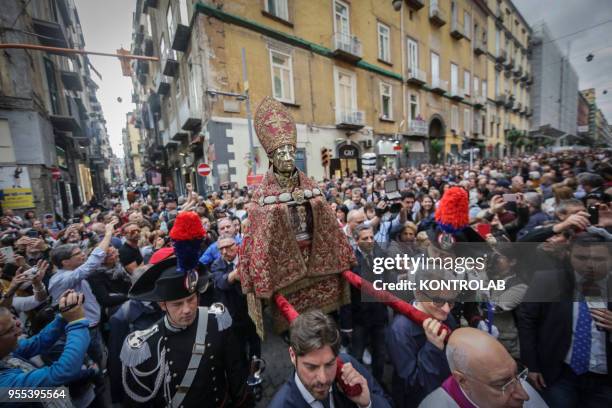 Napoli, 5 Maggio 2018 - Un momento della tradizionale, solenne processione del Busto di San Gennaro e delle Ampolle contenenti il Sangue del Martire,...