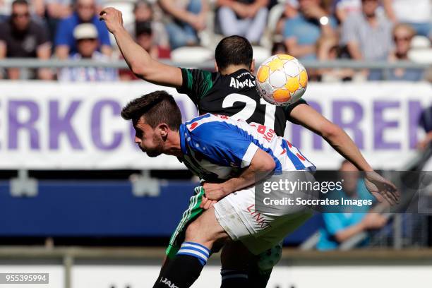 Marco Rojas of SC Heerenveen, Sofyan Amrabat of Feyenoord during the Dutch Eredivisie match between SC Heerenveen v Feyenoord at the Abe Lenstra...