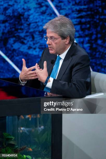 Italian Prime Minister Paolo Gentiloni attends 'Che Tempo Che Fa' tv show on May 6, 2018 in Milan, Italy.