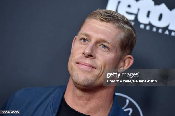 Surfer Mick Fanning arrives at Teton Gravity Research's 'Andy Irons: Kissed by God' World Premiere at Regency Village Theatre on May 2, 2018 in...