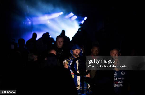 Tony Bellew walks to the ring prior to the Heavyweight contest between Tony Bellew and David Haye at The O2 Arena on May 5, 2018 in London, England....